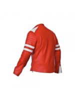 Red with White Strips Style Leather Fashion Jacket