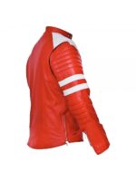 Red with White Strips Style Leather Fashion Jacket