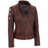 Rivet Distressed Stars Style Fashion Leather Jacket
