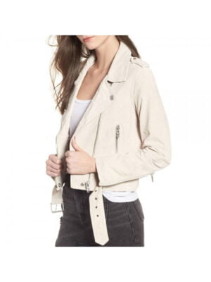 White Ladies Biker Style Leather Jacket
