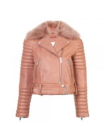 Women Moto Bomber Style Leather jacket