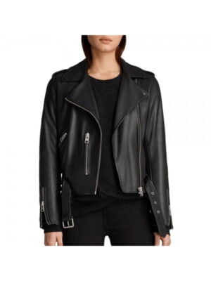 Womens Black Biker style Fashion Leather Jacket