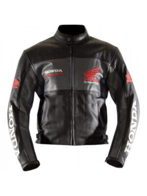 Black Honda Motorbike Real Cowhide Leather Jacket