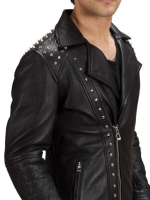 Black Studded Style Leather Biker Jacket