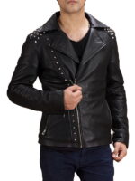 Black Studded Style Leather Biker Jacket