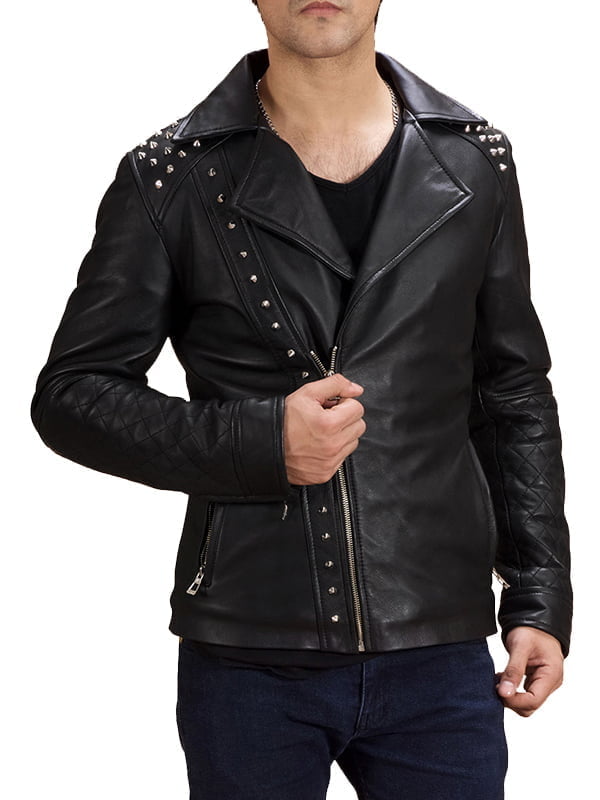Black Studded Style Leather Biker Jacket Black Studded Style Leather Biker Jacket