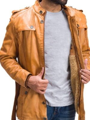 Hunter Tan Brown Fur Style Leather Jacket
