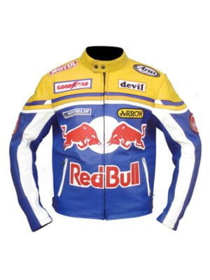 Yellow Red Bull Motor Biker Leather Jacket