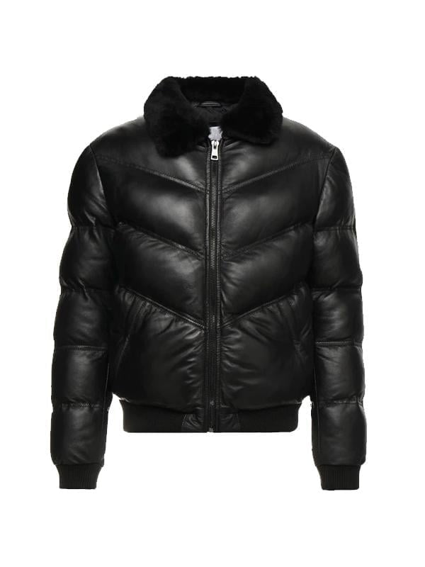 Black Fur Bomber Style leather jackets