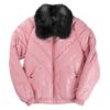 Mens Pink Lambskin V Bomber Leather Jacket
