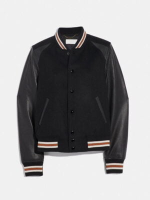 Black Blank Varsity Leather Jacket