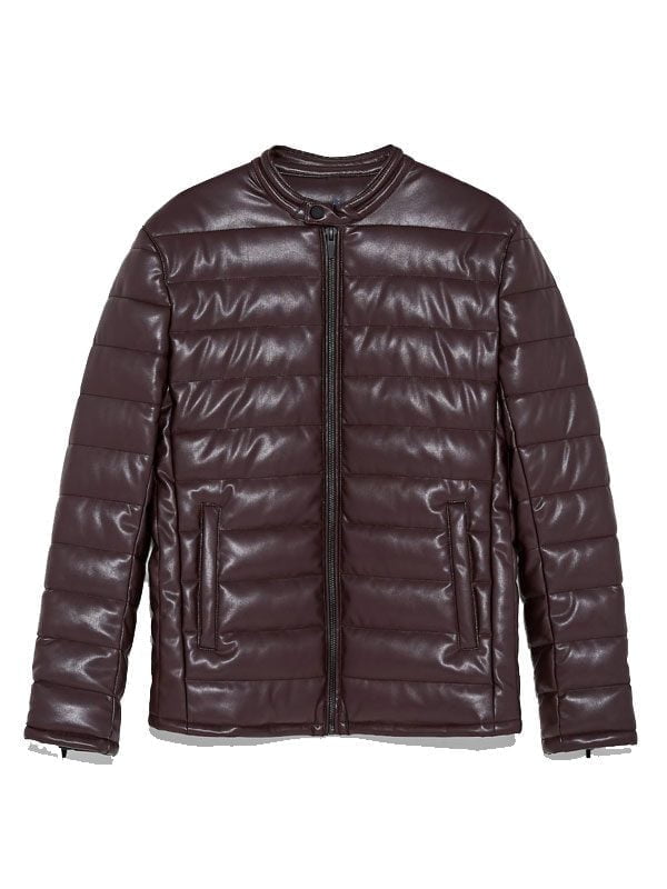 Brown Puffer Style Mens Leather Jacket