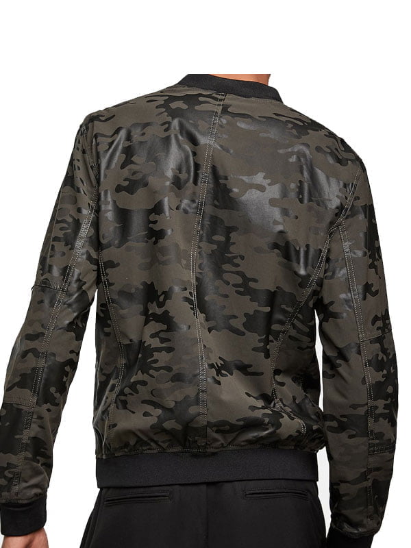 Camouflage Mens Leather Bomber Jacket