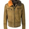 Colorful Shearling Zipped Leather Jacket
