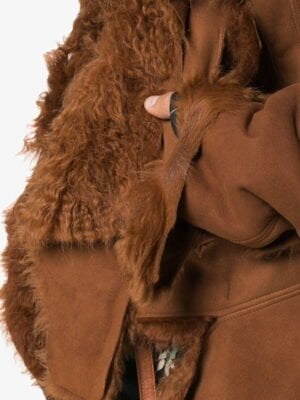 Shearling Trimmed Suede Leather Jacket