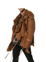 Shearling Trimmed Suede Leather Jacket