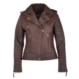 Brown Leather Biker Jacket Black for Womens