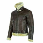 Mens Air Force Pilot Flight Aviator Fur Bomber Brown Genuine Leather Jacket