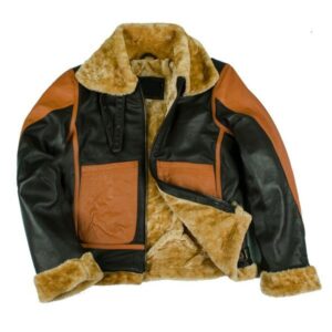 Mens Aviator B3 Fur Collar Sheepskin Leather Jacket Cafe Racer