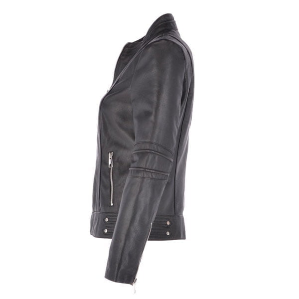 New Womens Leather Biker Jacket Black