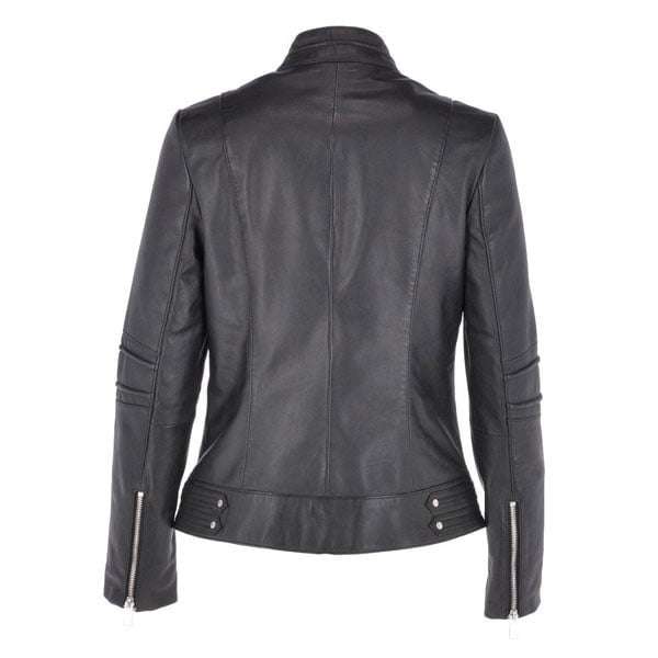 New Womens Leather Biker Jacket Black