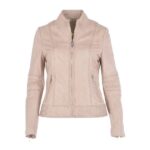 Women's Leather Biker Jacket Cream color