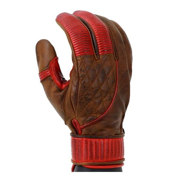 Red Motorbike Cafe Racer Leather Motorcycle Gloves