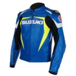 BLUE SUZUKI Motorcycle Real Leather Motogp Jacket