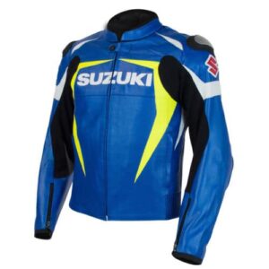 BLUE SUZUKI Motorcycle Real Leather Motogp Jacket