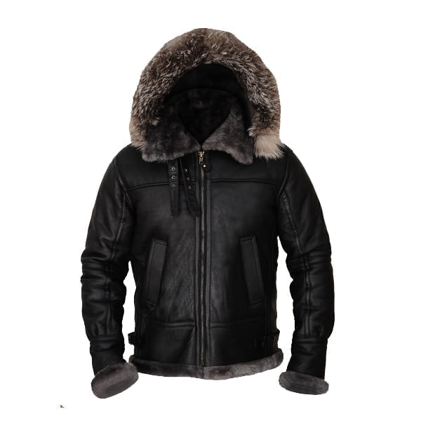 Men-Black-Shearling-Leather-Jacket-with-Hoodie Men Black Shearling Leather Jacket with Hoodie