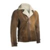 Men Brown Distressed Shearling Leather Jacket