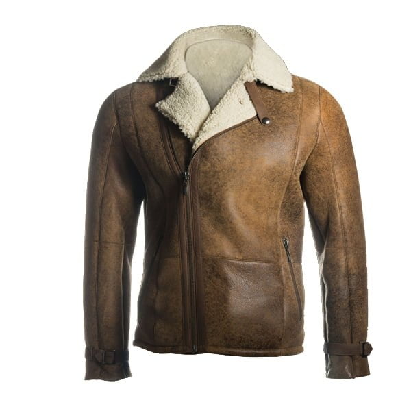 Men-Brown-Distressed-Shearling-Leather-Jacket Men Brown Distressed Shearling Leather Jacket