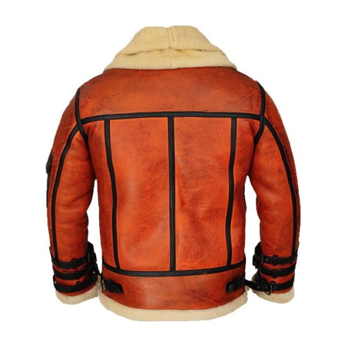 Men Distressed Brown Shearling Leather Jacket