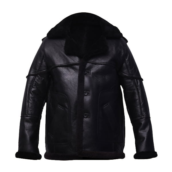 Men Pure Black Sheepskin Leather Jacket