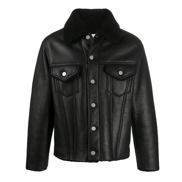 Black Fur Shearling Leather Jacket for Mens