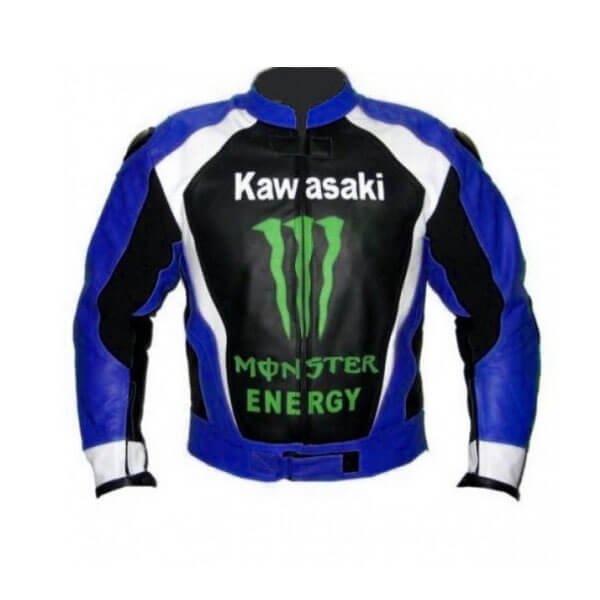 Kawasaki Monster Blue Motorcycle Biker Racing Leather Jacket