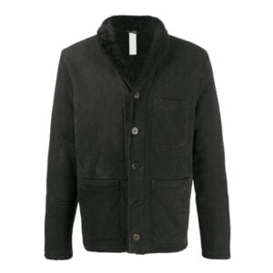 Mens Shearling-Trim Leather Long Jacket