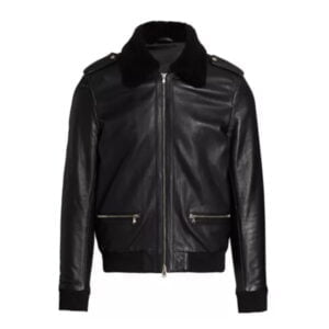 Shearling Fur-Trimmed Leather Jacket