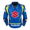 Suzuki Blue-Yellow Motorcycle Armoured Cowhide Leather Motorbike Jacket