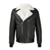 White Fur Collar Shearling Leather Jacket