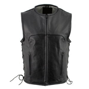 MATAGEAR Men's Brown Leather Motorcycle Vest – Collarless With Mesh Lining – S To 6XL