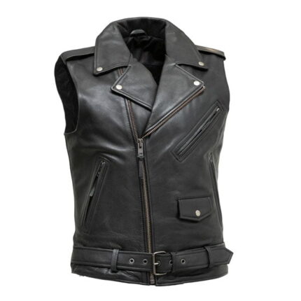 Black Mens Motorcycle Leather Vest