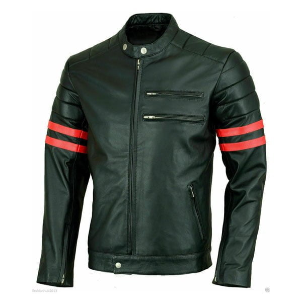 Black Slim fit Biker Men Cafe Racer Sheep NAPA Leather Jacket