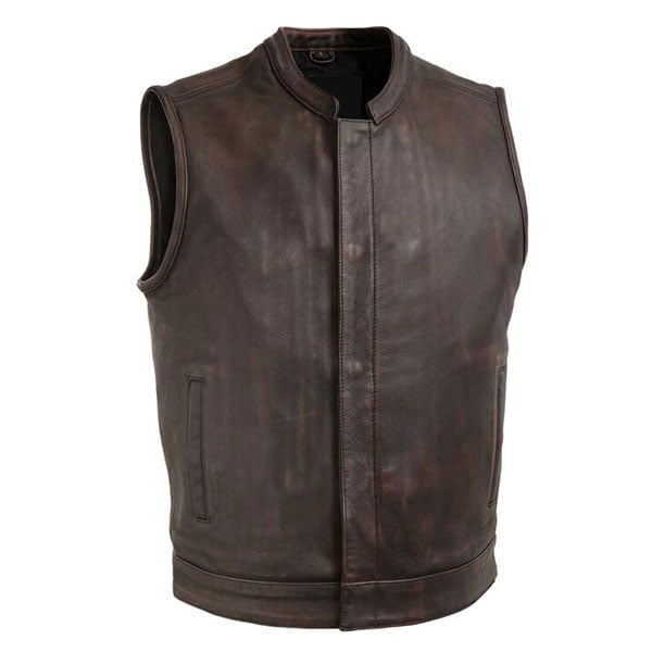 Brown Mens Top Rocker Leather Vest