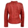 Ladies Distressed Red Leather Moto Jacket with Asymmetrical Zipper