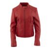 Ladies Keeper Red Leather Scuba Style Jacket with Snap Mandarin Collar