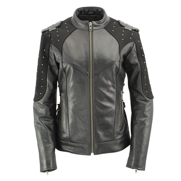 Ladies Scuba Leather Jacket with Reflective Wings and Studs