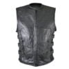 Mens Black Advanced Triple Strap Design Leather Motorcycle Vest