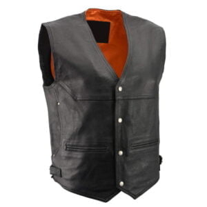 Men's Black Leather Vest with Gun Pockets