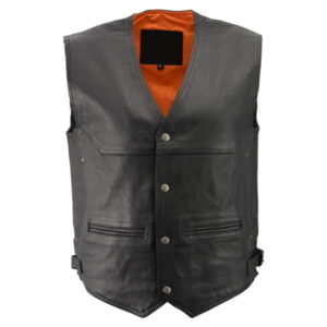 Men's Black Leather Vest with Gun Pockets
